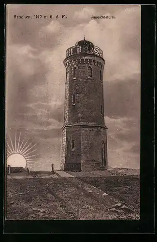 AK Brocken, Aussichtsturm bei Sonnenaufgang