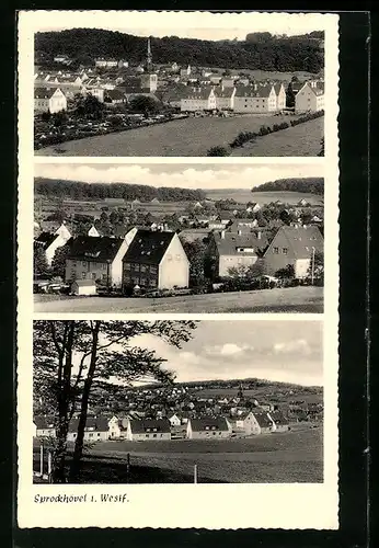 AK Sprockhövel i. Westf., Teilansicht mit Kirche, Häuser am Ortsrand