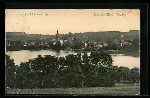 AK Buckow, Stadt mit Buckower See