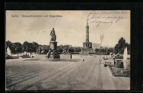 AK Berlin, Bismarckdenkmal u. Siegessäule