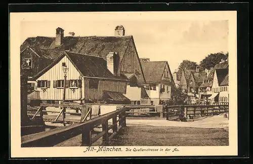 AK München-Au, Quellen- und Paulanerstrasse mit Brücke