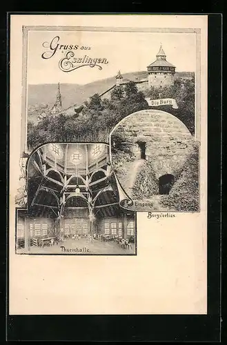AK Esslingen, Ansichten v. Thurmhalle, Burg und Burgverlies