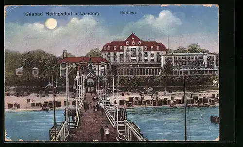 AK Seebad Heringsdorf a. Usedom, Blick auf das Kurhaus am Strand