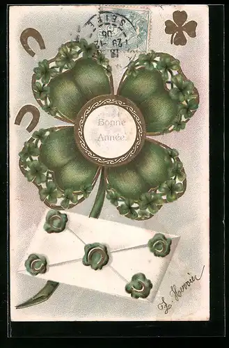 AK Kleeblatt mit Brief und Hufeisen