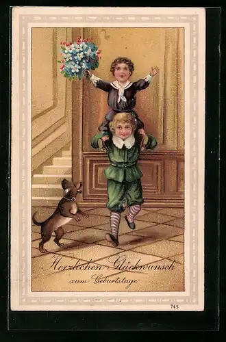 AK Kinder mit Hund zum Geburtstag