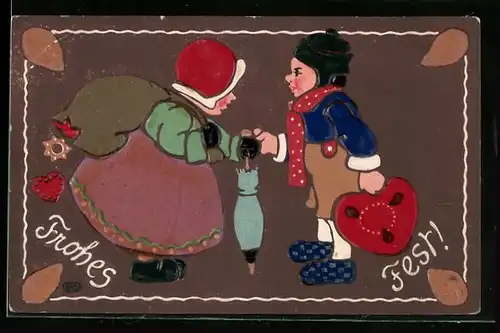 AK Kinder mit Lebkuchen