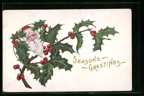 AK Weihnachtsmann mit Stechpalmenzweigen
