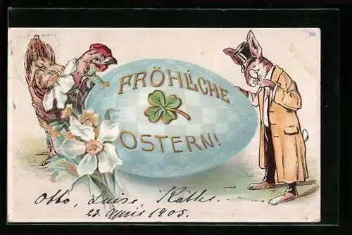 AK Osterhase inspiziert Osterei