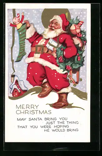 AK Fröhlicher Weihnachtsmann mit Geschenken