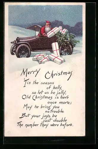 AK Weihnachtsmann belädt sein Auto mit Geschenken