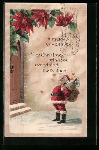 AK Weihnachtsmann mit Sack voller Geschenken