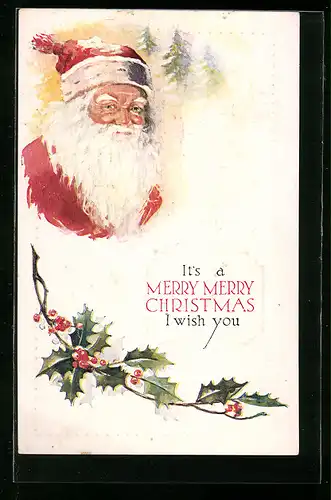 AK Weihnachtsmann mit Stechpalmenzweigen