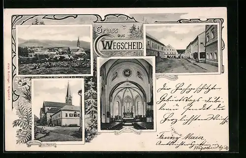 AK Wegscheid, Ortsansicht, Obere Marktstrasse, Pfarrkirche