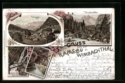 Lithographie Ramsau, Almbach-Klamm, Wimbach-Klamm, Wimbachtal