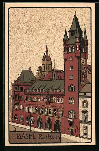 Steindruck-AK Basel, Rathaus