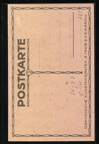 Steindruck-AK Alt-Aarau, Golattenmattgasse mit Blick zur Kirche