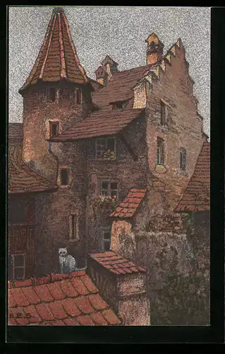 Künstler-AK Ernst E. Schlatter: Zürich, Rössligasse, Hofinneres