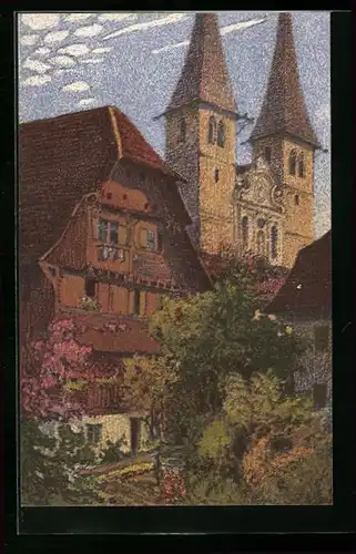 Künstler-AK Ernst E. Schlatter: Luzern, Hofkirche mit altem Kaplanhaus