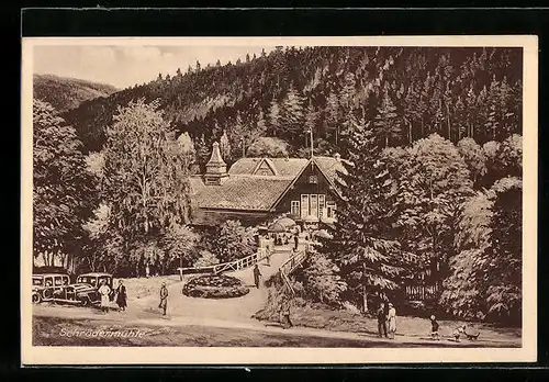 AK Freiberg, Gaststätte Ausflugs-Platz Schrödermühle mit Brücke und Besuchern