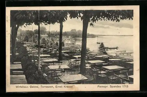 AK Berlin-Spandau, Gasthaus Wirtshaus Gatow, Terrassen, Ernst Kraus