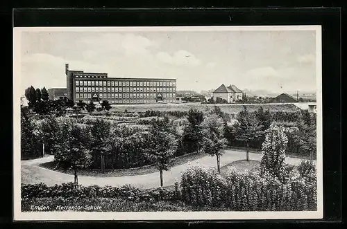 AK Emden, Herrentor-Schule, von Anlagen aus gesehen