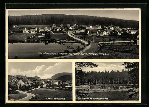 AK Hahnenklee-Waldsee i. Oberharz, Kurhaus, Badeanstalt am Kuttelbacher See, Ortsansicht