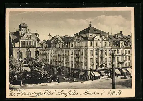 AK München, Hotel Leinfelder, Lenbach- und Karlsplatz