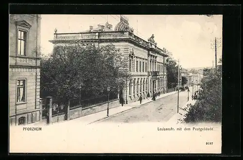 AK Pforzheim, Louisenstra. mit Postgebäude