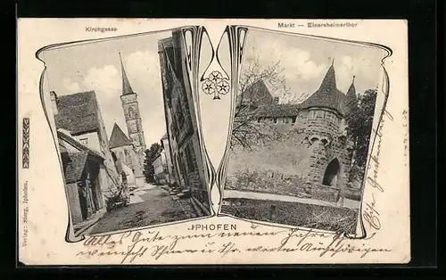 AK Iphofen, Kirchgasse mit Blick zur Kirche, Markt und Einersheimertor