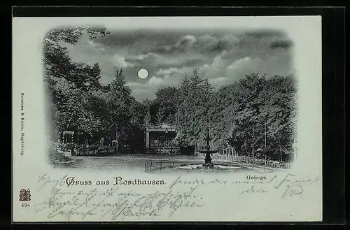 Mondschein-AK Nordhausen, Gehege im Vollmondlicht