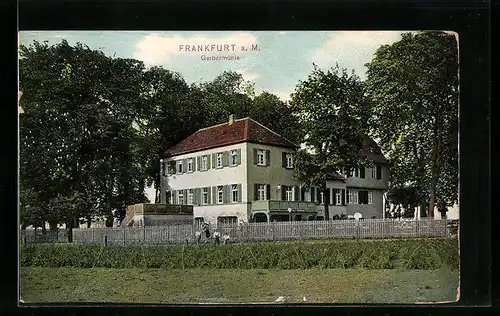 AK Frankfurt-Oberrad, Kinder vor dem Restaurant Gerbermühle