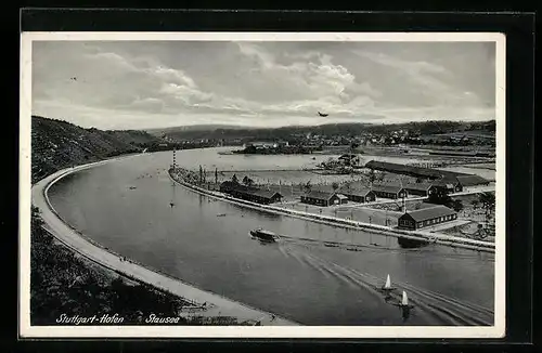 AK Stuttgart-Hofen, Blick auf den Stausee