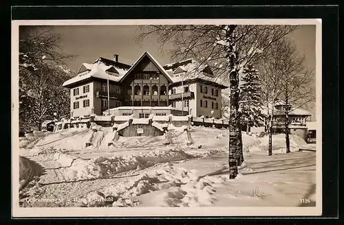 AK Oberammergau, Haus Osterbichl im Schnee