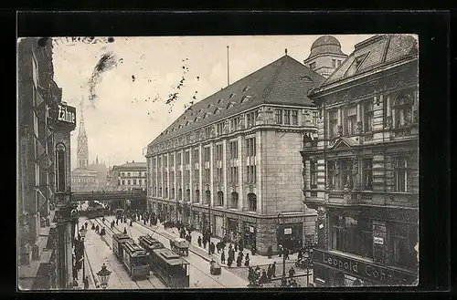 AK Berlin, Kaufhaus A. Wertheim in der Königstrasse mit Strassenbahn