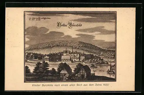 Künstler-AK Bursfelde, das Kloster nach einem alten Stich aus 1650