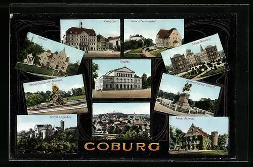 AK Coburg, Theater, Marktplatz, Schloss Ehrenburg