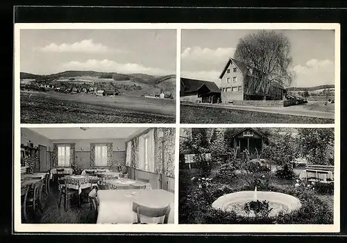 AK Langen-Brombach /Odenwald, Pension und Cafe Wiesenfleck, Innenansicht, Brunnen