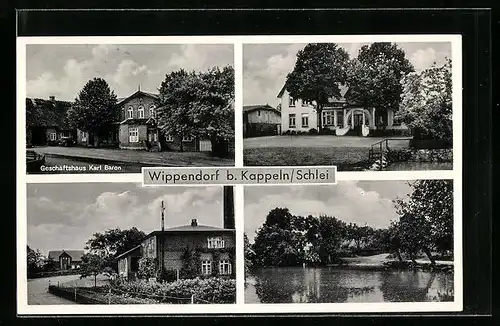 AK Wippendorf b. Kappeln, Geschäftshaus Karl Baron, Uferpartie, Ortspartie