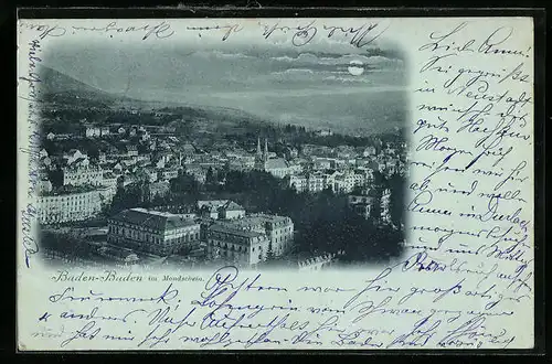 AK Baden-Baden, Ortspanorama aus der Vogelschau