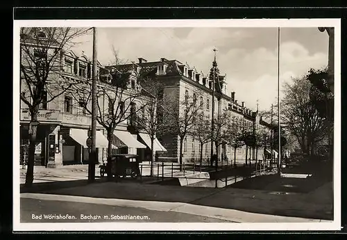 AK Bad Wörishofen, Bachstrasse mit Restaurant und Sebastianeum