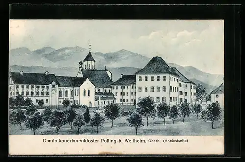 AK Polling b. Weilheim, Blick zum Dominikanerinnenkloster