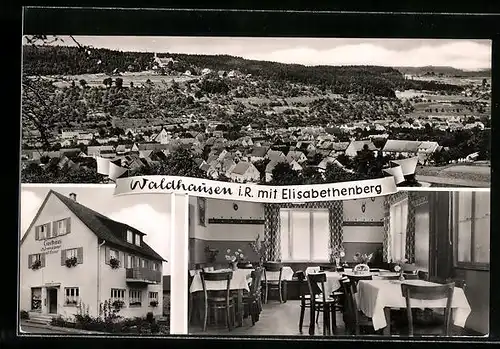 AK Waldhausen i. R., Gasthaus Emil Plewan, Innenansicht, Teilansicht mit Elisabethenberg