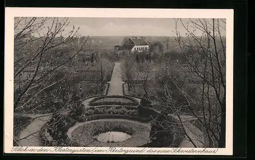 AK Meckinghoven, Kloster und Exerzitienhaus der Dominikaner, Blick in den Klostergarten m. neuem Schwesternhaus