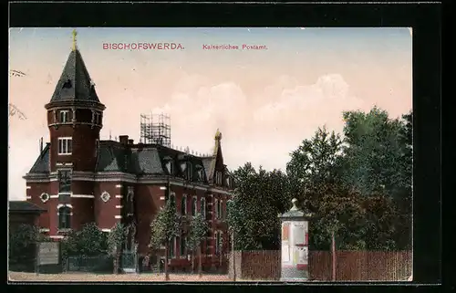 AK Bischofswerda, Kaiserliches Postamt, Litfasssäule