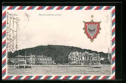 Präge-AK Kiel, Seebadeanstalt vom Wasser aus, Wappen