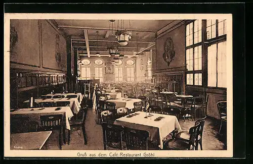 AK Solingen, Cafe-Restaurant Gröhl, Mittl. Kaiserstrasse, Innenansicht