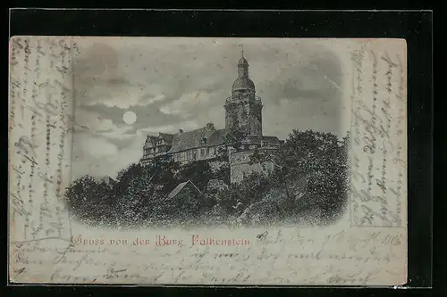 Mondschein-AK Selketal i. Harz, Burg Falkenstein