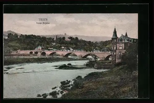 AK Trier, Neue Brücke mit Uferpartie