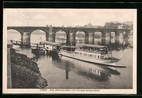 AK Trier, Alte Römerbrücke mit Dampferanlegestelle