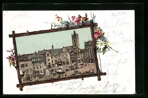 AK Darmstadt /Gr.-H. Hessen, Marktplatz mit Brunnen, Passepartout